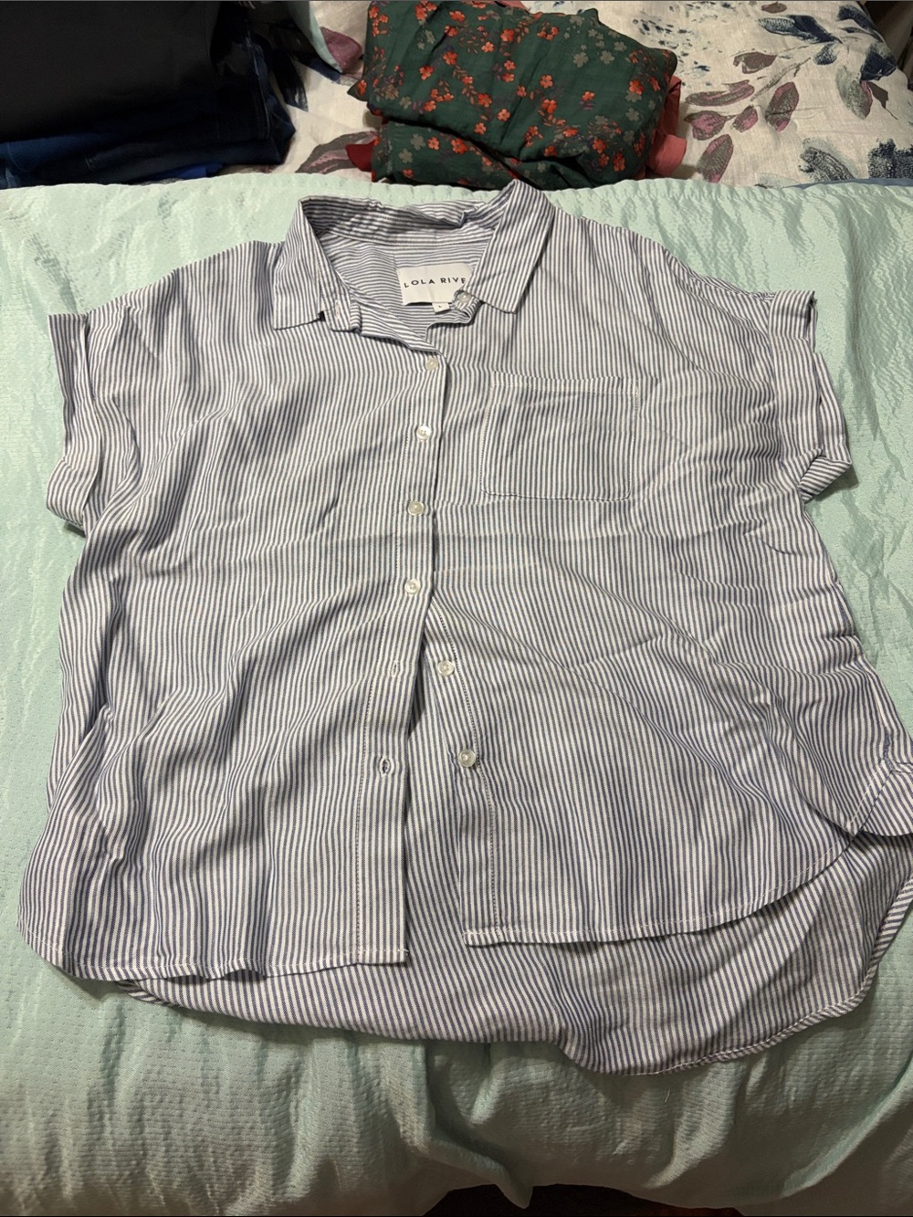 Lola Rive Men’s Short-Sleeve Button-Down Shirt - Blue Stripe